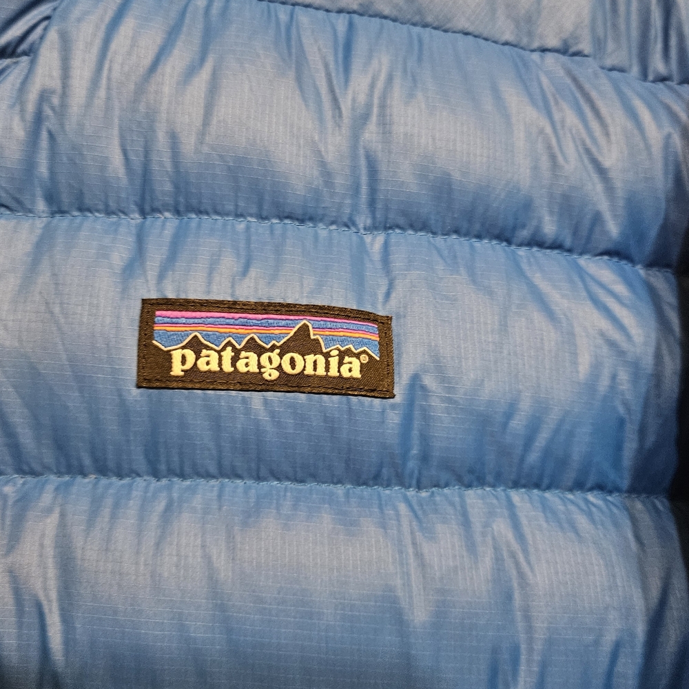 Patagonia Down Sweater Hoody Women’s L Blue Lightweight Puffer Jacket Hooded - Picture 2 of 13